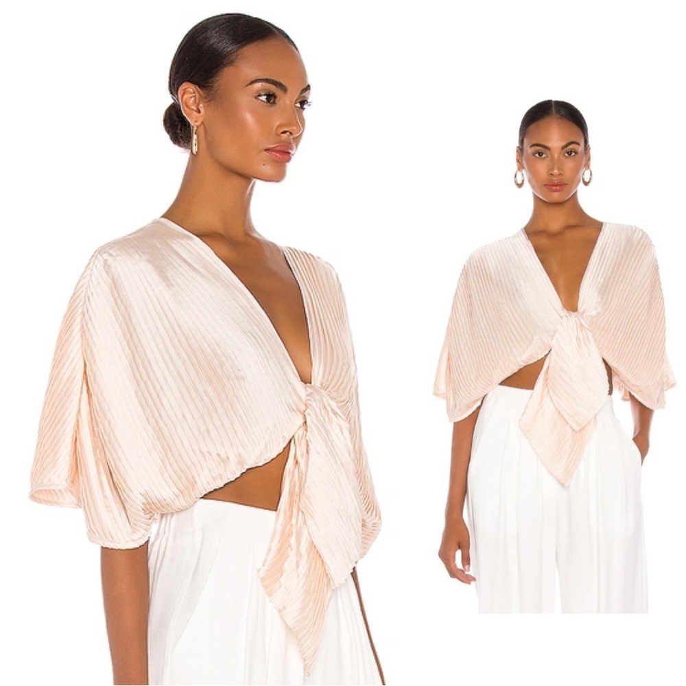NWT LPA x REVOLVE Morgan Pleated Top Blouse in Peach Nude